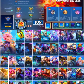 Mobile Legends: Bang Bang Accounts #4684 109 Skins | Cyclops SpongeBob (SPONGEBOB) | Layla Prismatic Rhythm (COLLECTOR