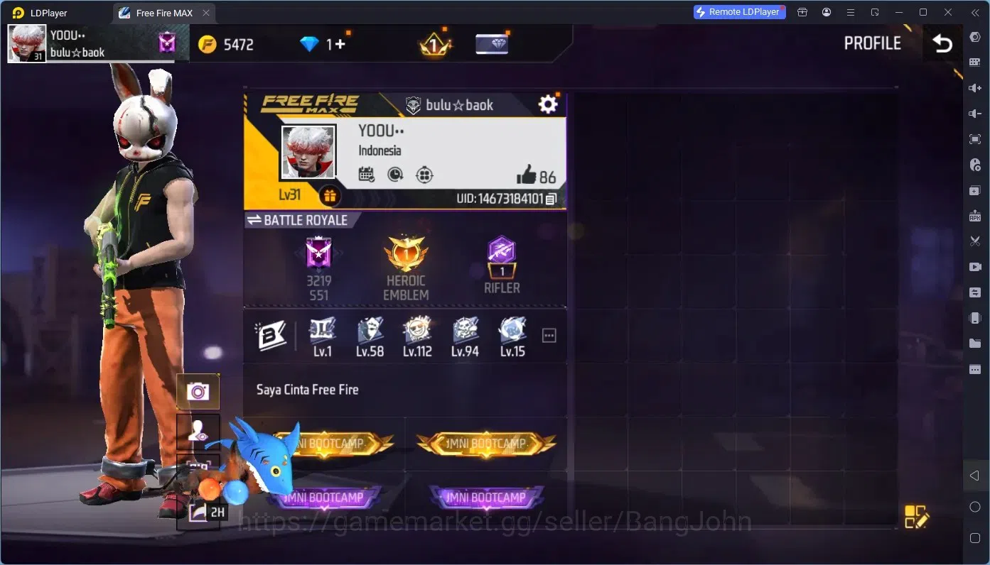 Free Fire Accounts Indonesia | Vault 136 | M1887- Hand of Hope | Hare image 1