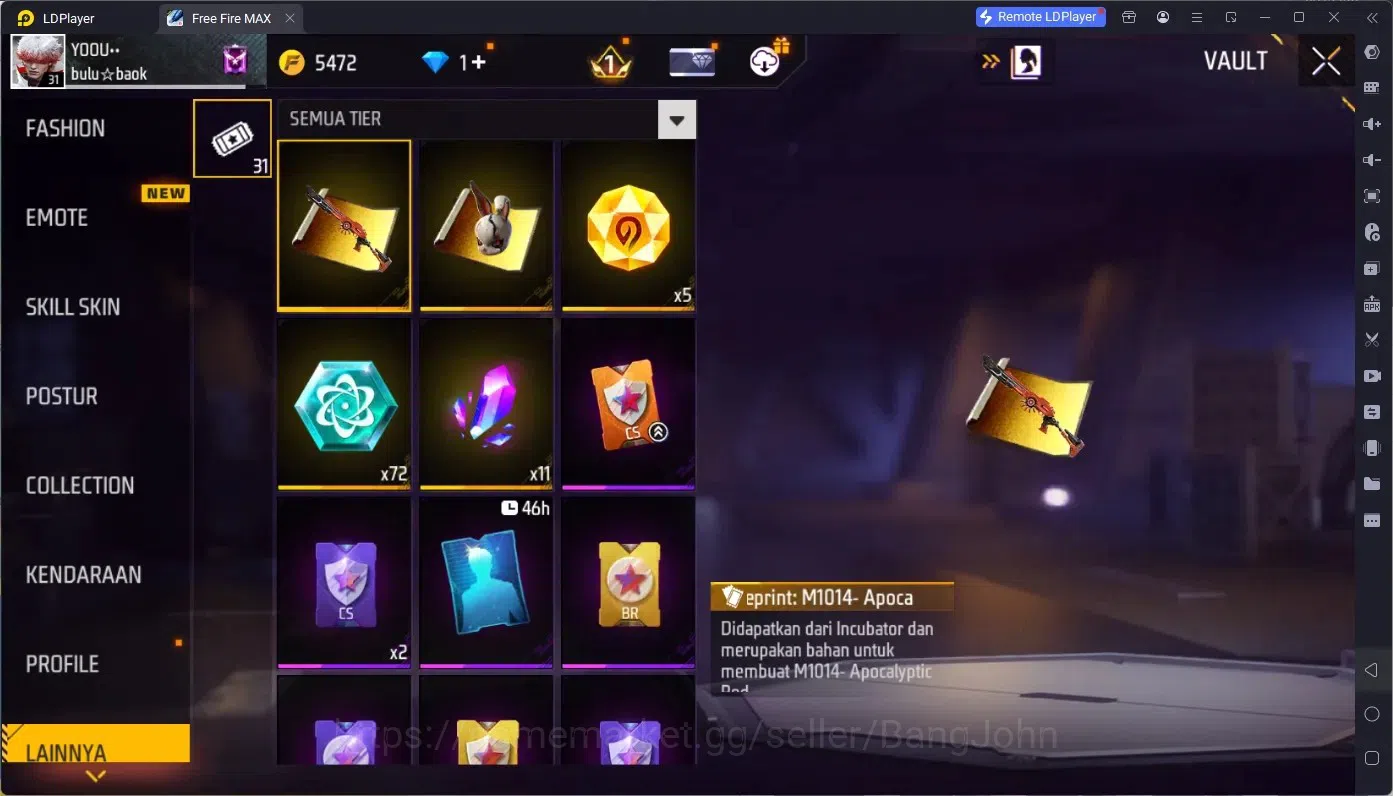Free Fire Accounts Indonesia | Vault 136 | M1887- Hand of Hope | Hare image 12