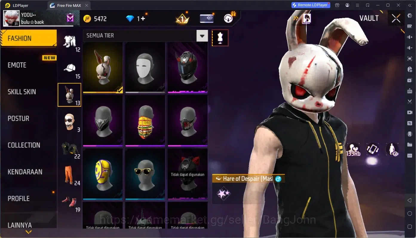 Free Fire Accounts Indonesia | Vault 136 | M1887- Hand of Hope | Hare image 6