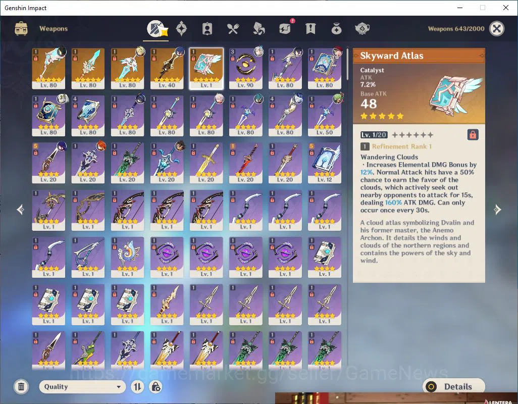 Genshin Impact Accounts Mid Game ASIA|AR 50|10 Limited +5(5*Weapon)| Neuvill C2,Yelan 6