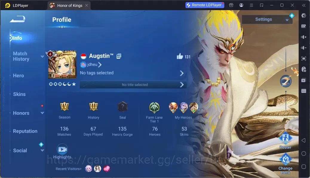 Honor of Kings Accounts Rare Skin Global | 76H 53S |1 Flawless|1 Legend|9 Epic|2 Collab|2 EventExclusive | TakeMail Check SS 1