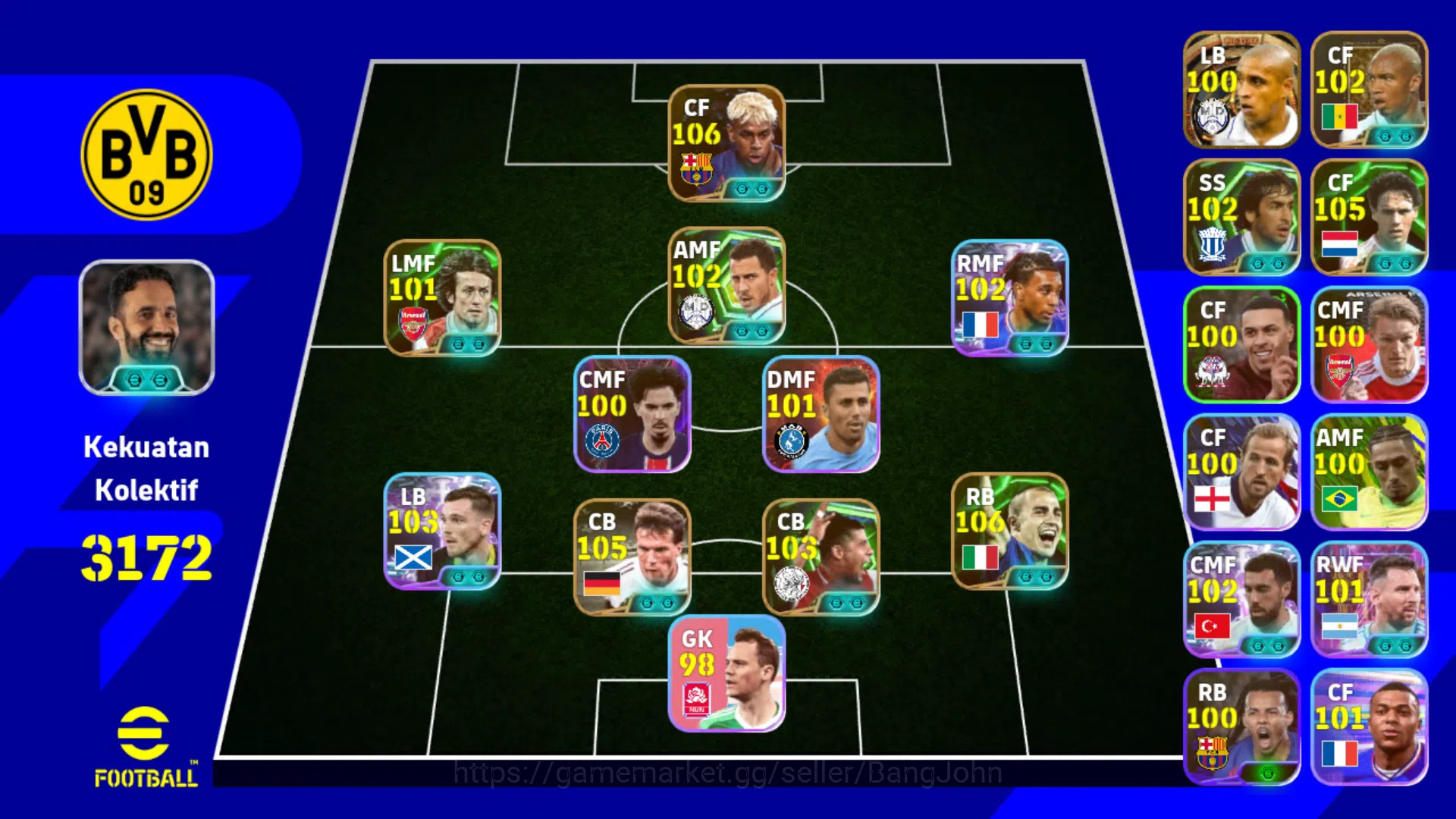 eFootball Accounts High-End Android Power 3172 | Yamal Balon Dor , Mathaus Tsubasa , Van basten , Cannavaro | Manager Pep 1