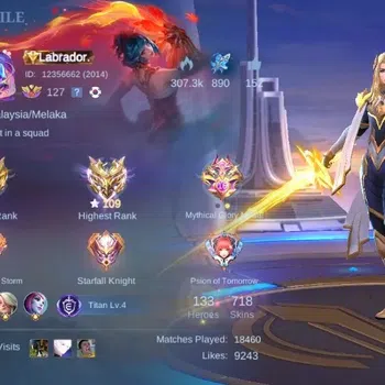 Mobile Legends: Bang Bang Accounts Rare Skin Global|Skin 718|World|Legend 7(Guinever),Aspirant 4,Dawning Lance,JJK