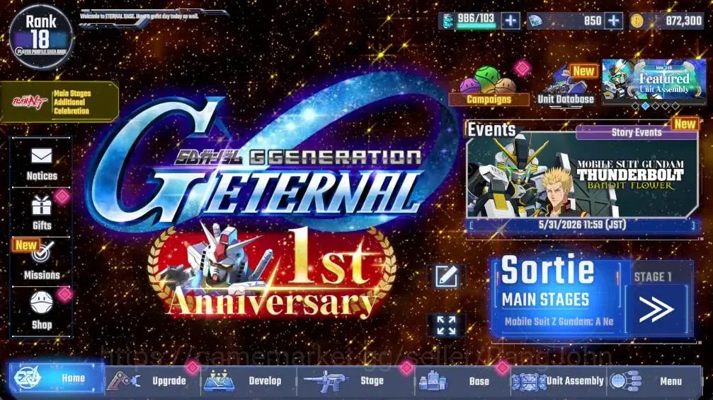 SD Gundam G Generation ETERNAL Accounts Global| Rank 18 | FreshStory | 850 Diamond|11 URGundam Wing Gundam,Great Zeong|10 13