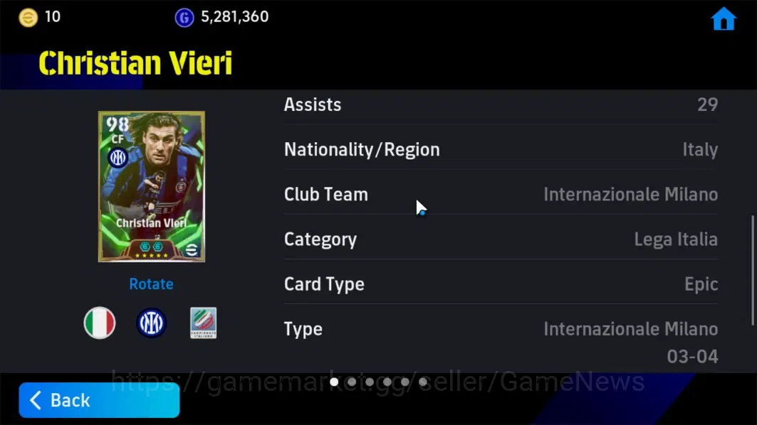 eFootball Accounts Android|BigTime E.Hazard,Epic Fabio C,C.Vieri,Rona image 20