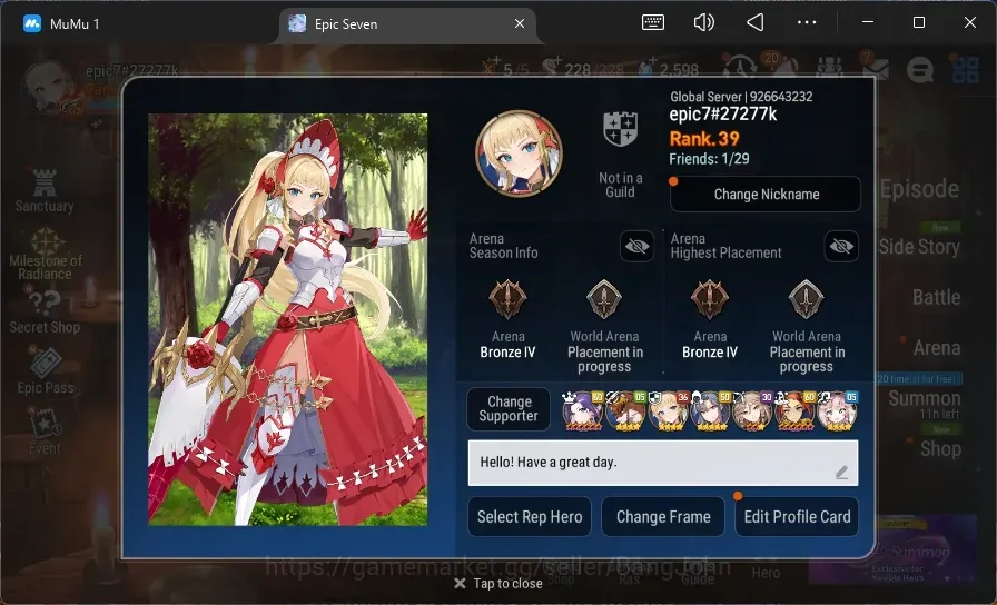 Epic Seven Accounts Starter Global Unverif|Starter Rank.39|4 ML(Notos,NCLandy,SECeline,SBArmintha)|PoH+Bless ON|Stigma 1