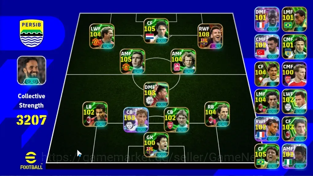 eFootball Accounts Legends & Iconic Players Android|Power 3207|3BigTime Lionel Messi-MSN|24Epic Franco Baresi,Marco van 1
