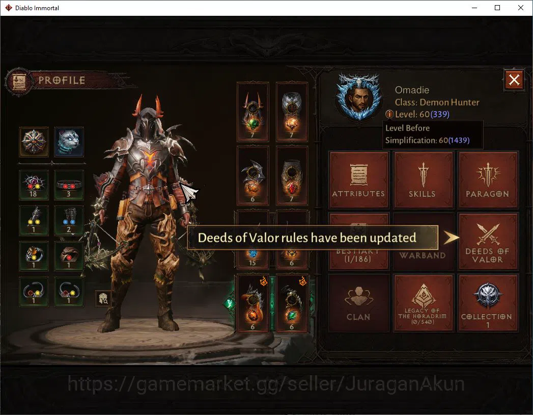 Diablo Immortal Accounts SA - Malah|Lv60(339)Demon Hunter|14K CR|Reso 420|I image 3