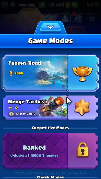 Clash Royale Accounts Midgame Lvl 19|Trophy 2866|Limited Skin|KTL 8|Card 52|2 EVO,11 Epic,20 Rare,23 Common|Gems 2