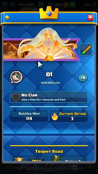 Clash Royale Accounts Midgame Lvl 19|Trophy 2866|Limited Skin|KTL 8|Card 52|2 EVO,11 Epic,20 Rare,23 Common|Gems 3