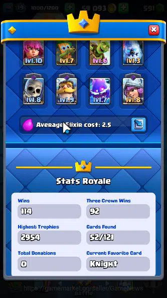 Clash Royale Accounts Midgame Lvl 19|Trophy 2866|Limited Skin|KTL 8|Card 52|2 EVO,11 Epic,20 Rare,23 Common|Gems 4