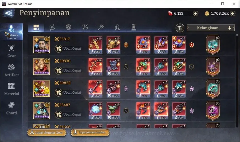 Watcher of Realms Accounts GLOBAL 60x|Lv 76|4,1M Power|6K Gems|6 Lord[Oren,La image 16