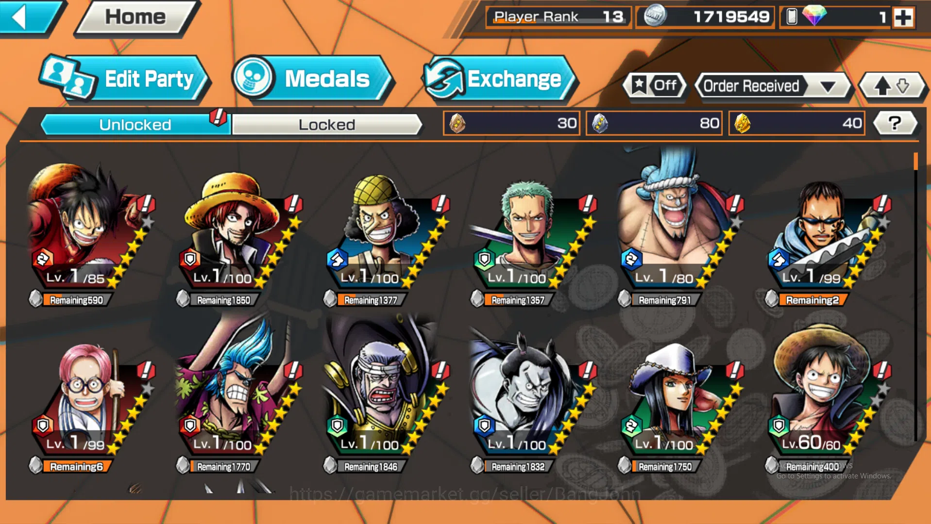 One Piece Bounty Rush Accounts Global | 2 EX | Rank 13 | 2 MAX | Kuzan, Borsalino image 3