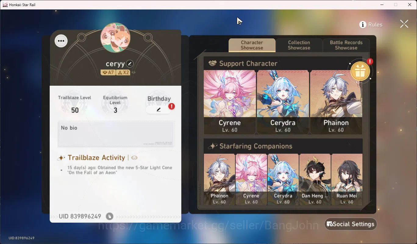 Honkai Star Rail Accounts ASIA TL50|Cherydra E1+Sign|Cyrene+Sign|Phainon|Dan image 10