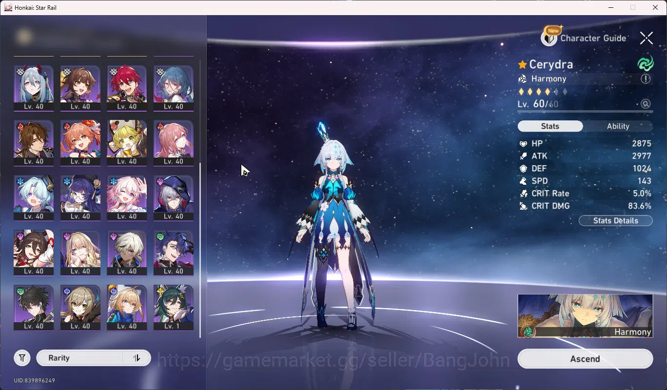 Honkai Star Rail Accounts ASIA TL50|Cherydra E1+Sign|Cyrene+Sign|Phainon|Dan image 3