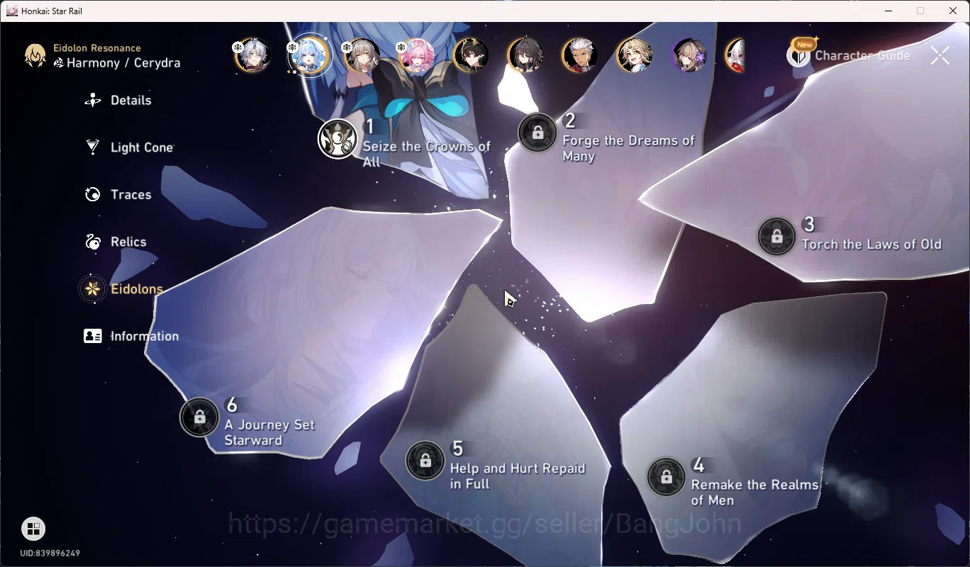 Honkai Star Rail Accounts ASIA TL50|Cherydra E1+Sign|Cyrene+Sign|Phainon|Dan image 4