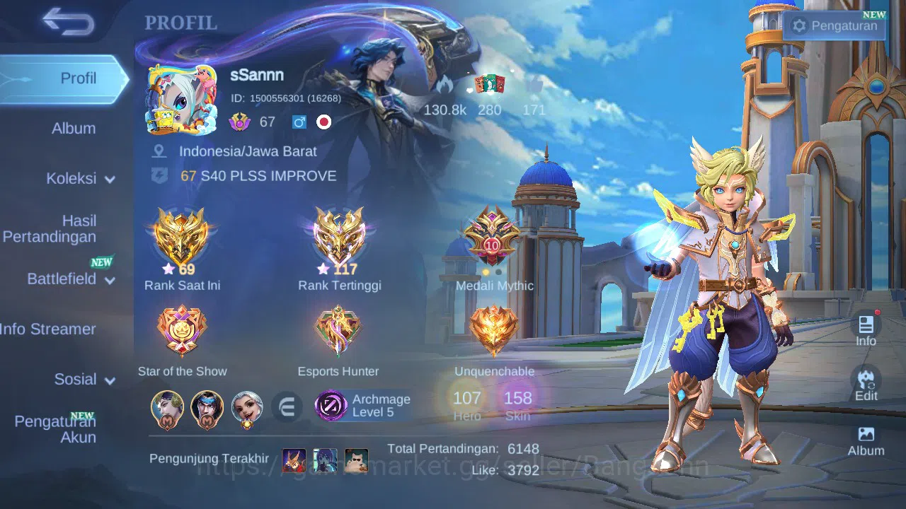 Mobile Legends: Bang Bang Accounts GLOBAL Hero 107 Skin 158 Lightborn Granger Harith  image 15