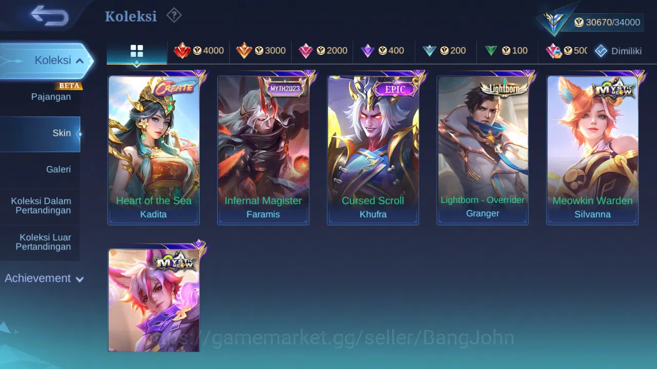Mobile Legends: Bang Bang Accounts GLOBAL Hero 107 Skin 158 Lightborn Granger Harith  image 4