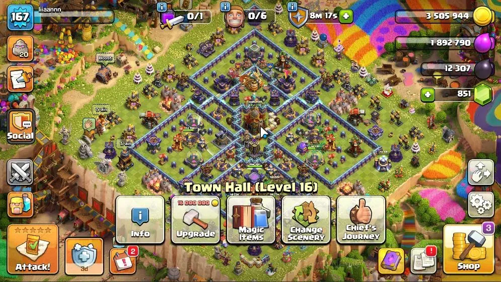 Clash of Clans Accounts High-End LV 167|TH 16-BH 10|HH 9|Limit Skin|BK 87,AQ 86,GW 65,MP 59,RC 40,DD 10,BM 23,BC 23|Paint 1
