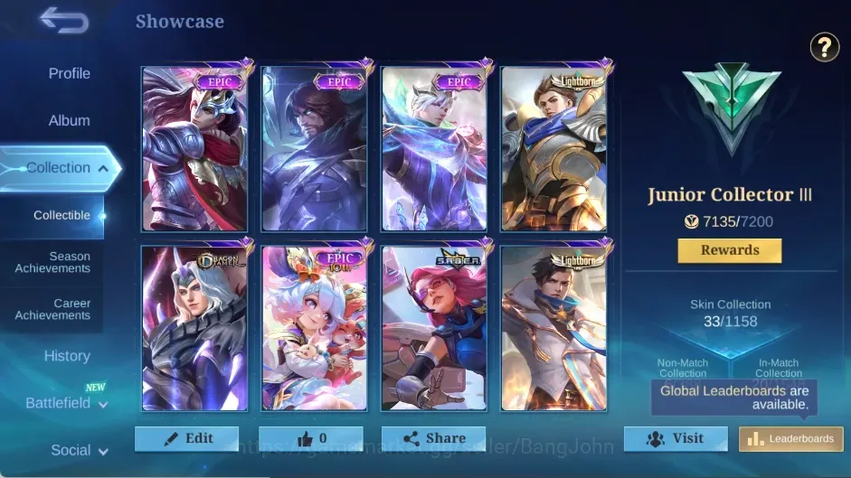 Mobile Legends: Bang Bang Accounts Others Global|33Skin 45Hero|Junior|Lightborn Alucard Granger|DragonTamer Lancelot|Epic 1