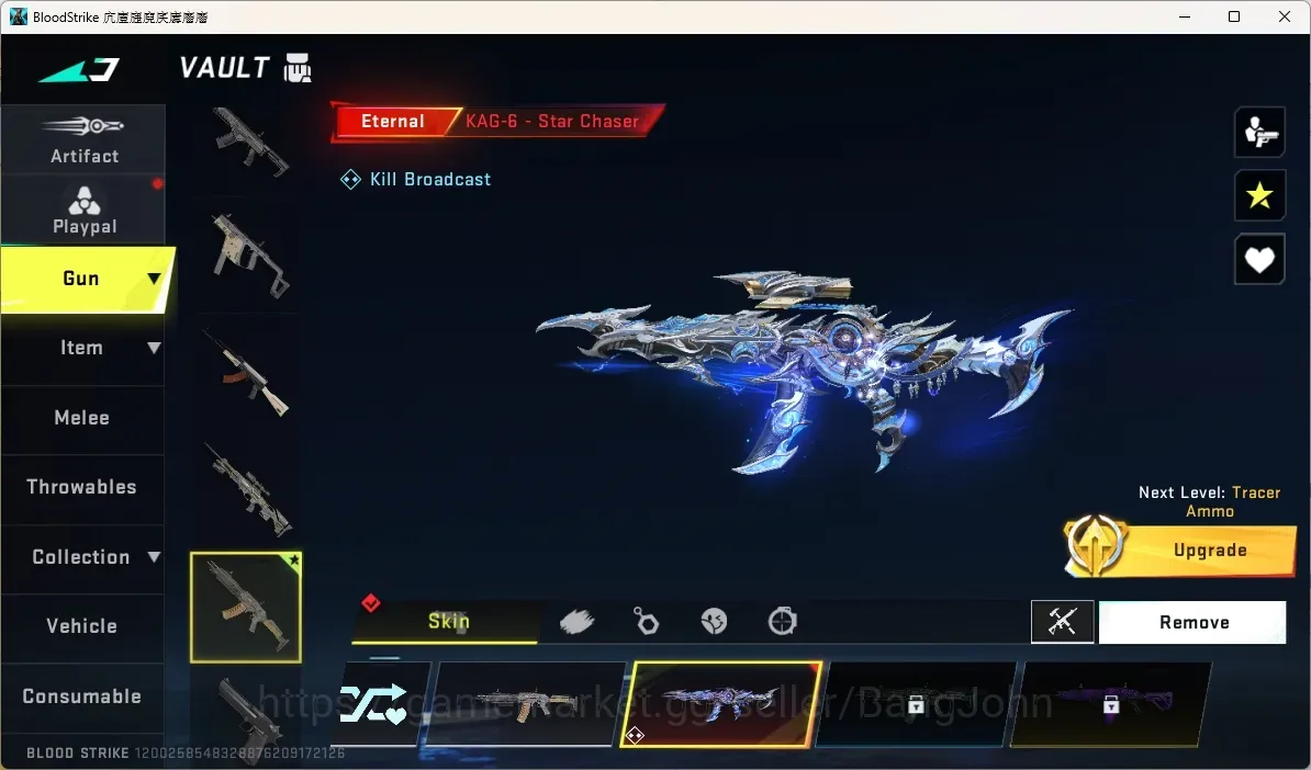 Blood Strike Accounts Collab Skin ASIA | Eternal Gun:KAG-6-Star Chaser Lv2|1 Collab Striker|3 Ultra Guns|30 Eternal Upgrade 1