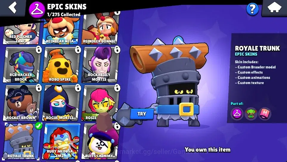 Brawl Stars Accounts 1013 Trophy|21K Bling|15 Brawlers 3 Max Lvl [Barley,Nita,Shelly]|1 Myth Skin (Thief Edgar) 1 Epic 2 9