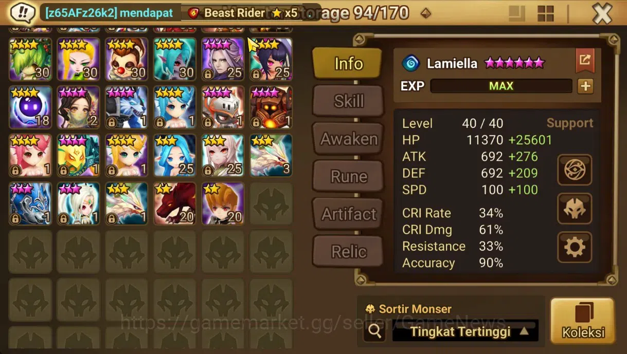 Summoners War: Sky Arena Accounts End-Game GLOBAL LV 88|2 LD(Jessica,Velaska)31Total NB5(Leo,Thesar,Lamiella,Etc)+56 14