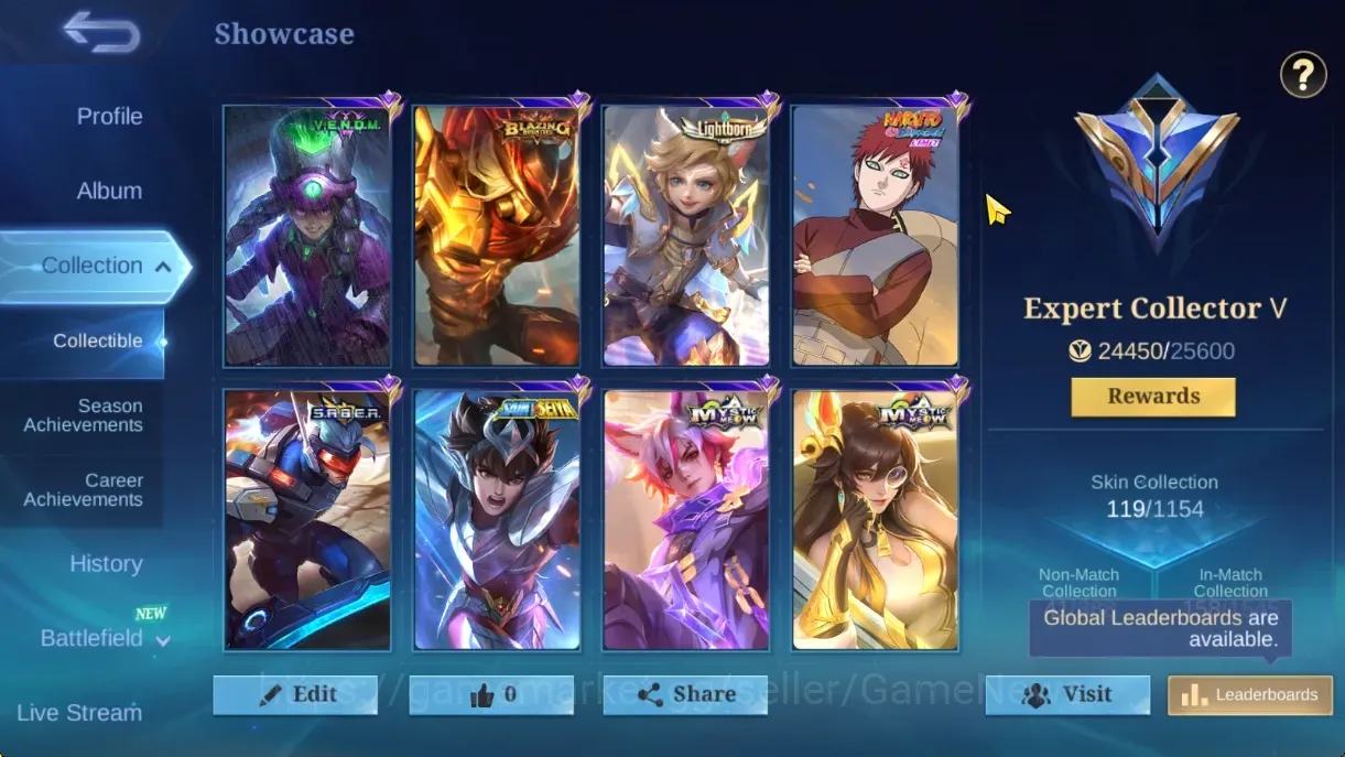Mobile Legends: Bang Bang Accounts Others Hero 76|Skin 119|Lightborn 1