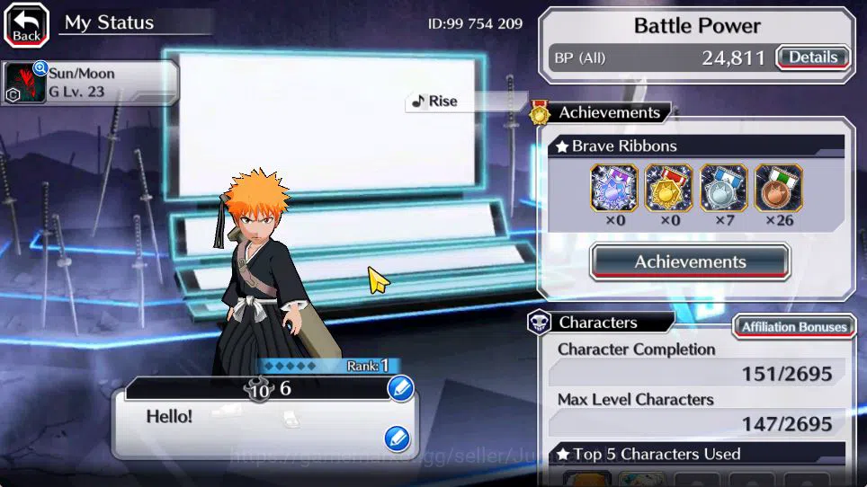 Bleach: Brave Souls Accounts Starter [GLOBAL]6k Orbs+Fresh All Story|Fierce Nnoitora,Brave Retsu,JPN Parasol Rukia|Klab 2