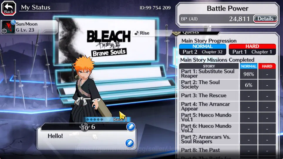 Bleach: Brave Souls Accounts Starter [GLOBAL]6k Orbs+Fresh All Story|Fierce Nnoitora,Brave Retsu,JPN Parasol Rukia|Klab 4