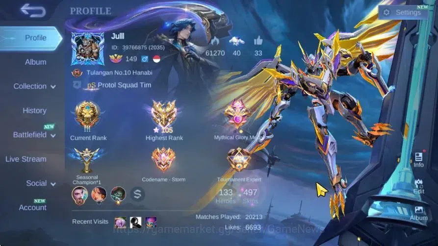 Mobile Legends: Bang Bang Accounts Hero 133|Skin 497|Legend Saber,Aspirant[Ruby,Fanny image 1