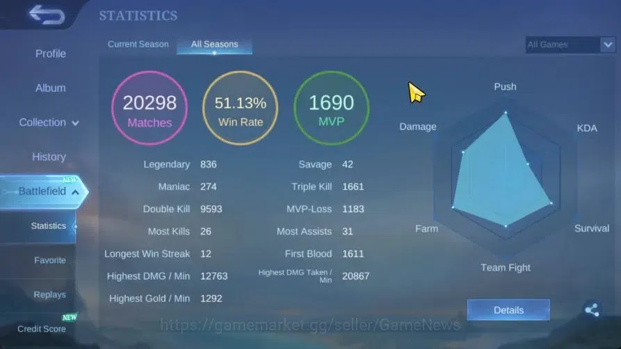 Mobile Legends: Bang Bang Accounts Hero 133|Skin 497|Legend Saber,Aspirant[Ruby,Fanny image 3