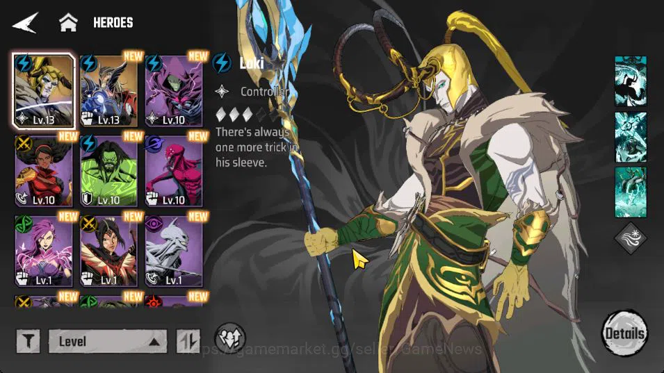 MARVEL Mystic Mayhem Accounts Beast Starter LV13|2 SSR (Loki, Thor), 10 SR (Sleepwalker,Misty Knight,Hulk,Doppelganger,Etc 14