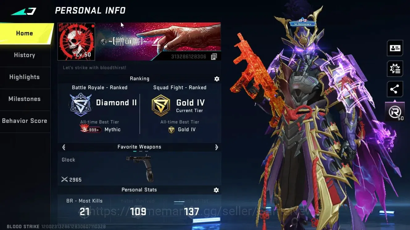 Blood Strike Accounts Collab Skin ASIA|ETERNAL (ZERO-Odashadow)|Collab 3