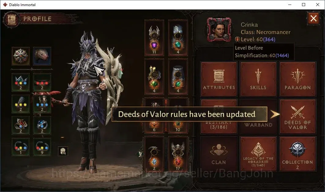 Diablo Immortal Accounts Others NA | Chains Of Honor | 60 (364) Necromancer-Maledictor | CR 28K |Reso 465| Hell III 2