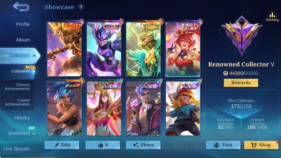 Mobile Legends: Bang Bang Accounts Collector Global|109 Hero|Skin 177|Renowned|PRIME Granger|Luckybox Karrie|LUNAR Sun|KOF 1