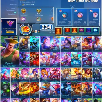 Mobile Legends: Bang Bang Accounts #4483 234 Skins | Dyrroth Guile (Outfit 2) (STREET FIGHTER) | Floryn Fluffy Dream