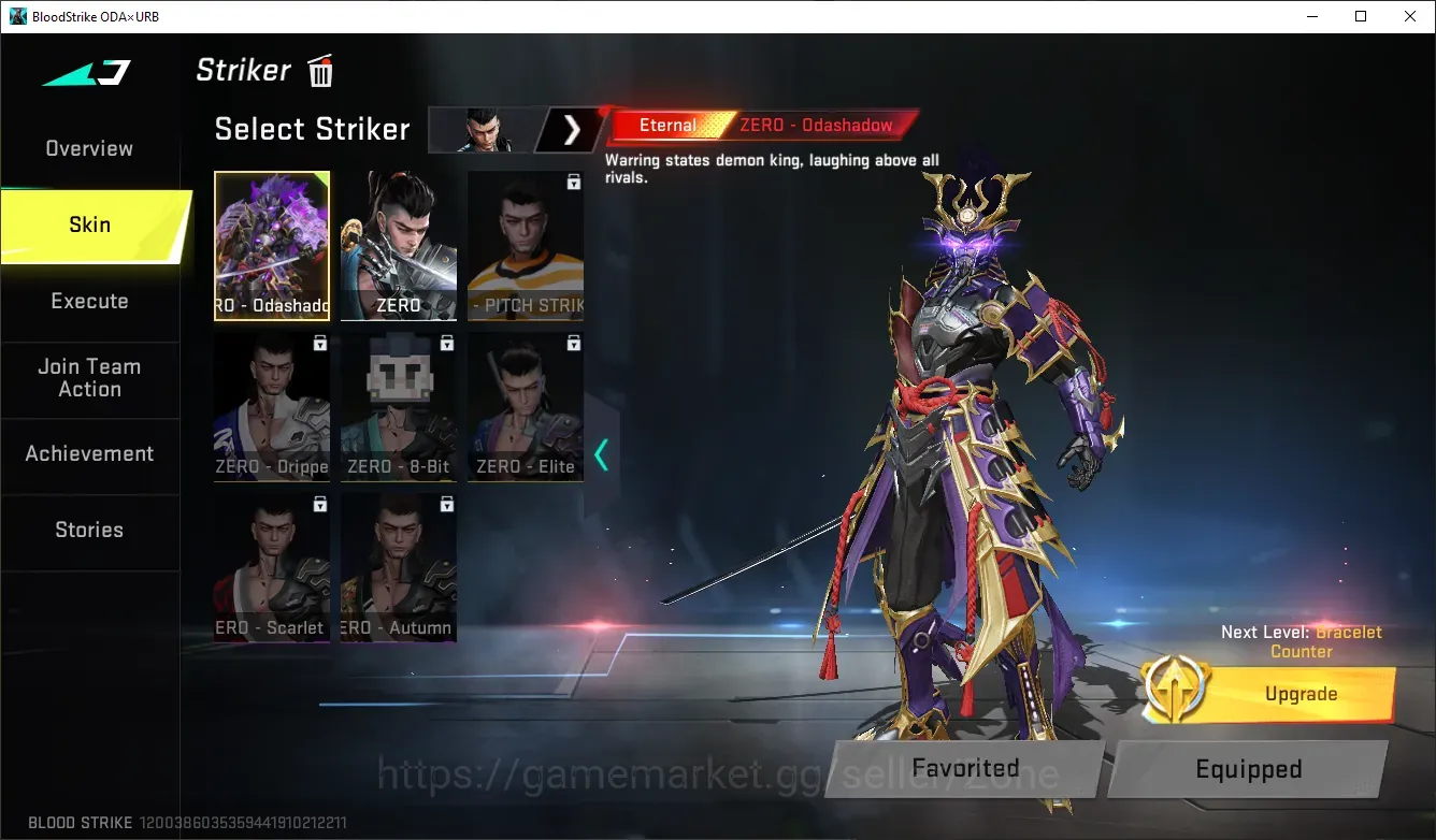Blood Strike Accounts Starter ASIA Starter| 1 ETERNAL Striker: ZERO-Odashadow | 2 LEGENDARY Camo Chests | Detail Check 1