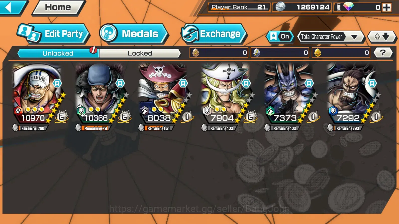 One Piece Bounty Rush Accounts Global |EX 6|PR 21|FAA Sakazuki|BP Kuzan|GP Edward image 11