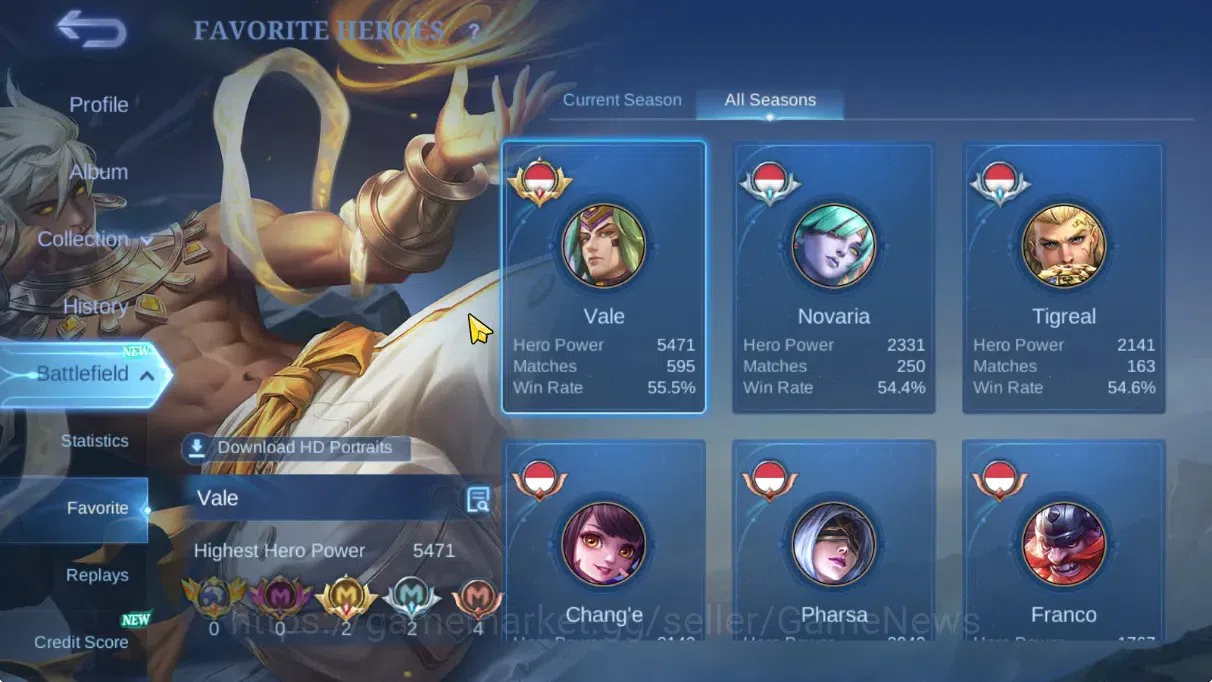 Mobile Legends: Bang Bang Accounts Hero 86|Skin 129|High Glory 54|Lightborn Tigreal,S image 5