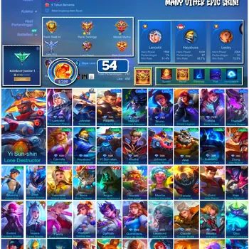Mobile Legends: Bang Bang Accounts 🔥 #4193 🔥 💎 54 Skins 👑 Collector Yi Sun-shin Lone Destructor ⚔️ Junior Collector I