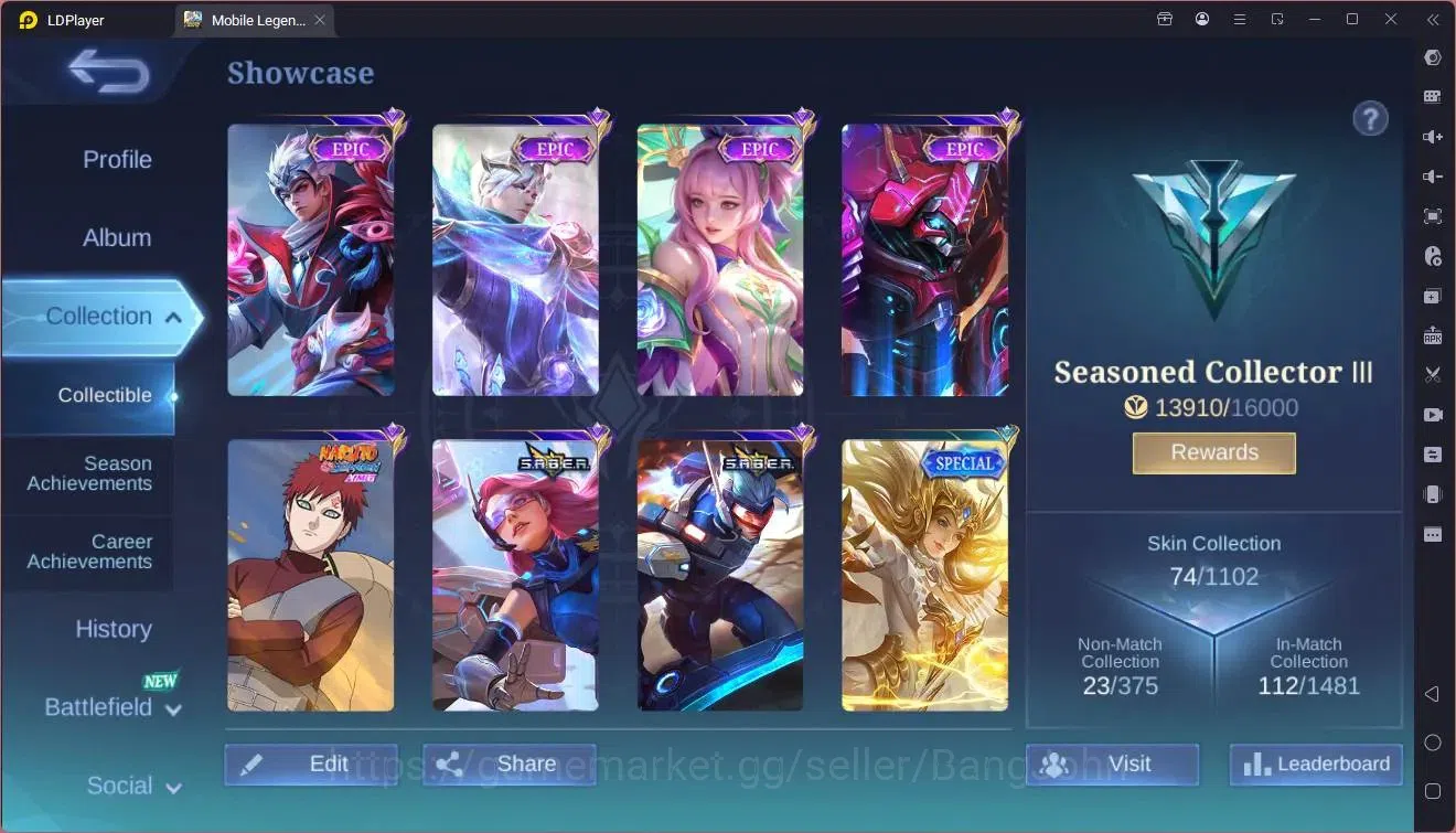 Mobile Legends: Bang Bang Accounts GLOBAL Hero 72 Skin 74|Epic Valir,Gusion,Kagura,Gr image 8