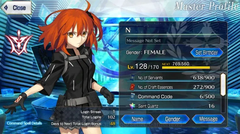 Fate-Grand Order Accounts NA Lv 128|6 limited ssr|Monte CristoNP2, PtolemaiosNP2, Space Ereshkigal, First Hassan|Log 15