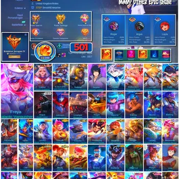 Mobile Legends: Bang Bang Accounts Collector #3508 501 Skins | Legend Freya & Lunox | Collector YSS & Natalia | Sasuke | HxH