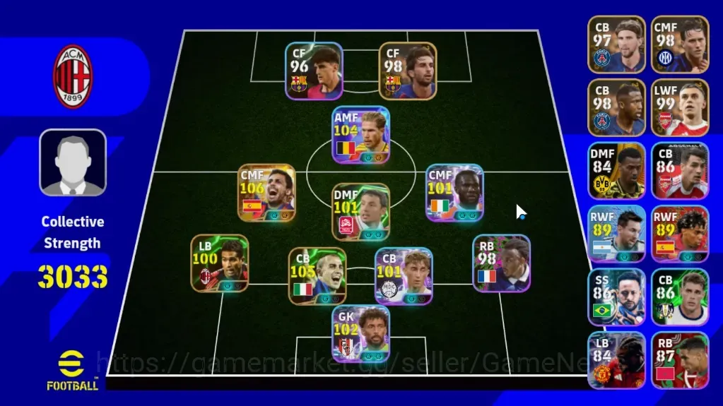eFootball Accounts High-End Android|Biig Time Rodri|3 Epic Fabio Cannavaro,Mark Van Bommel,Serginho|7 Show Time Kevin De 1