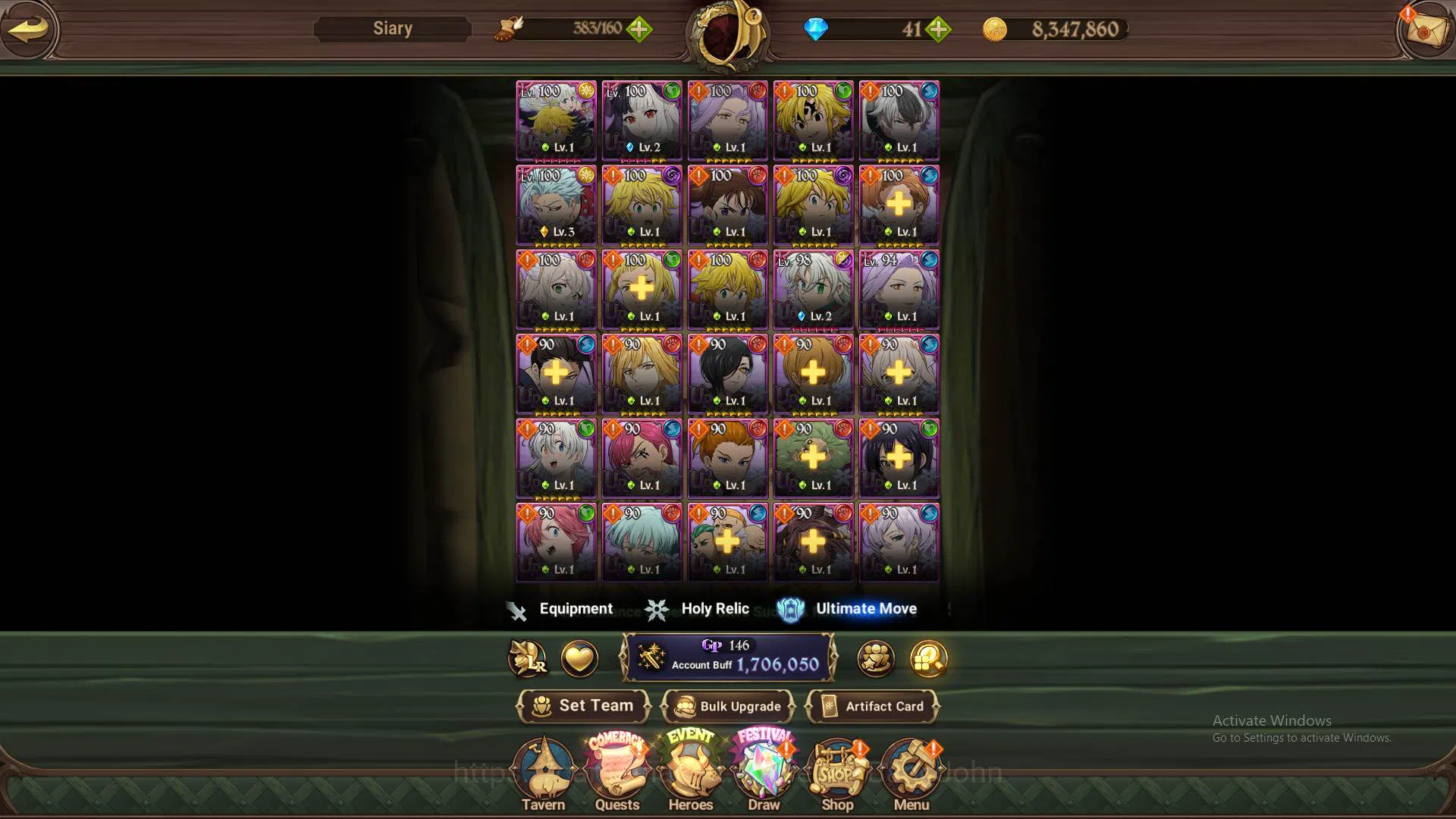 The Seven Deadly Sins: Grand Cross Accounts Others GLOBAL|1.7m CC|UR EliMel,Tristan,Mael,Lancelot,Sabunak,GoT 6