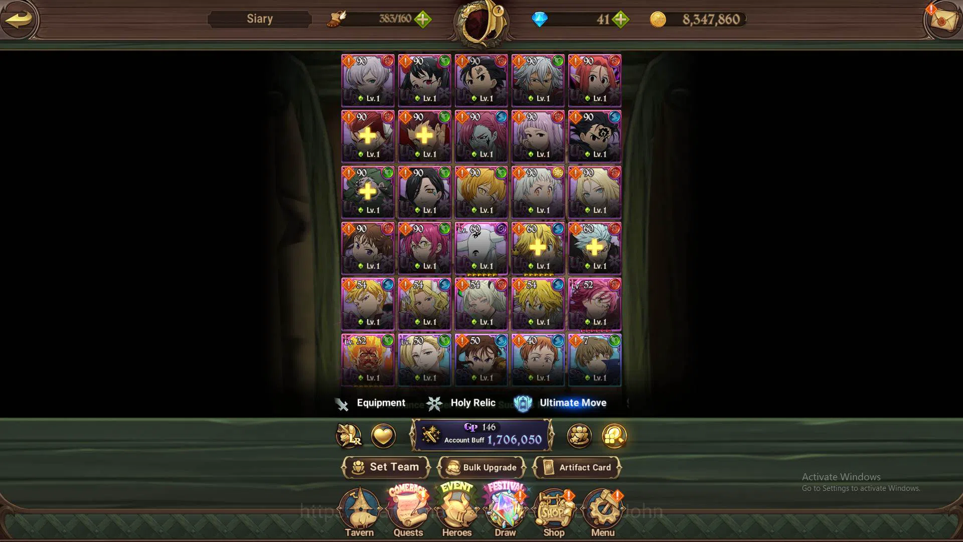 The Seven Deadly Sins: Grand Cross Accounts Others GLOBAL|1.7m CC|UR EliMel,Tristan,Mael,Lancelot,Sabunak,GoT 7
