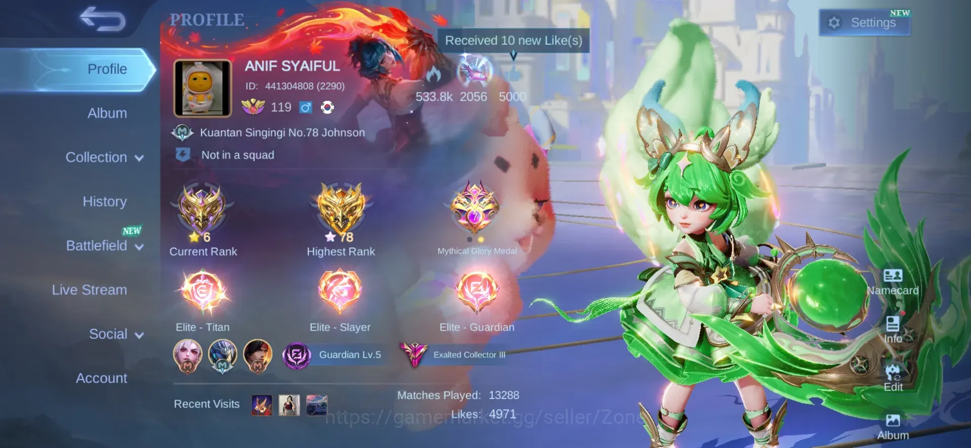 Mobile Legends: Bang Bang Accounts Collector |Hero 138|Skin 426|Exalted|Legend Gusion|Collector Natalia+Yi 1