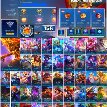 Mobile Legends: Bang Bang Accounts #4699 158 Skins | Sun Spring Blessings (LUNAR FESTIVAL) | Freya Raven Shogun (EPIC